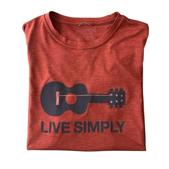 Patagonia Other - Patagonia Men's Small Orange Red Capilene S/S Guitar Graphic Live Simply T-Shirt